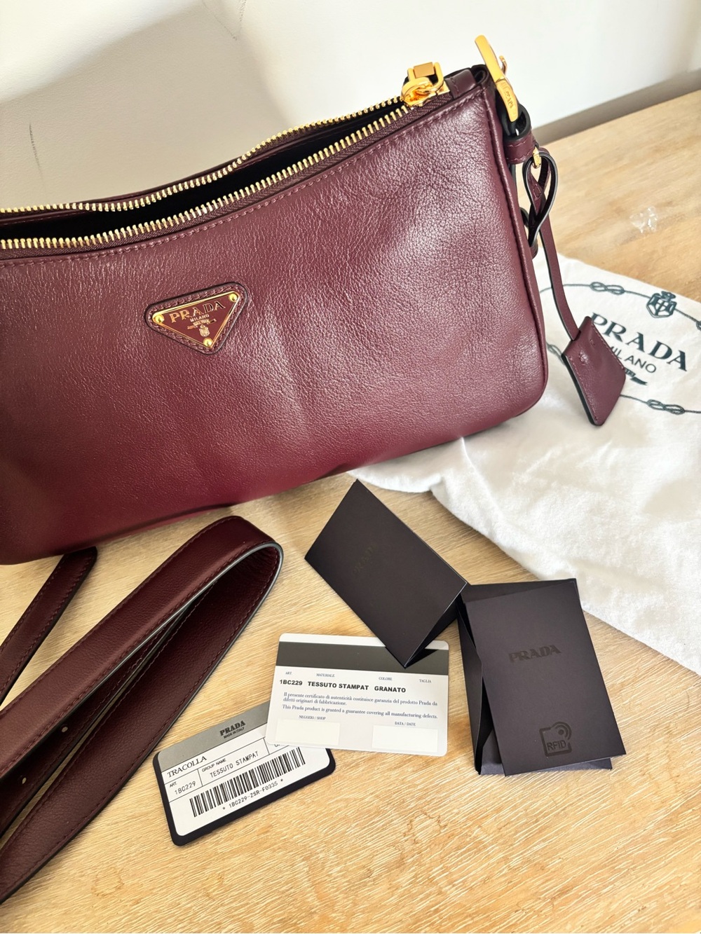 Prada Aimée Leather Shoulder Bag in Bordeaux - NWT - Picture 4 of 6